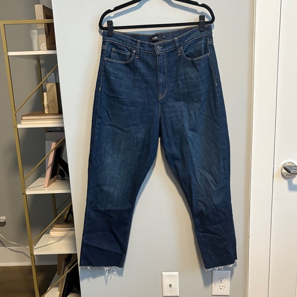 Hudson Jeans Denim - Hudson Holly Straight Jeans in Deep Indigo with Contrast Stitching and Raw Hem